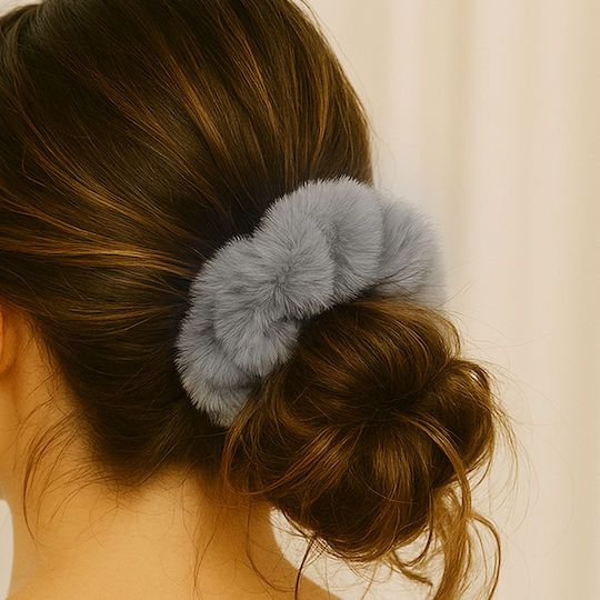 Avizar Ластик За Коса Scrunchie От Минки Плюш Мек Сив