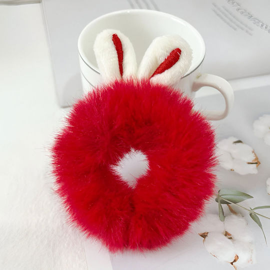 Avizar Klassischer Samt Scrunchy Flauschiges Haar Rote Hasenohren Rot