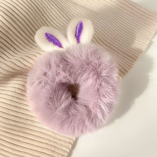 Avizar Класически Ластик За Коса Scrunchie Пухкав Лилав С Заешки Ушички Лилав