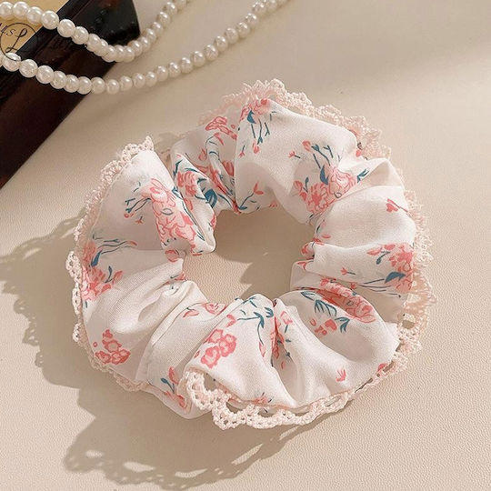 Avizar Classic Scrunchie Flowered Hair Edge In Lace Feminine Pink Pink