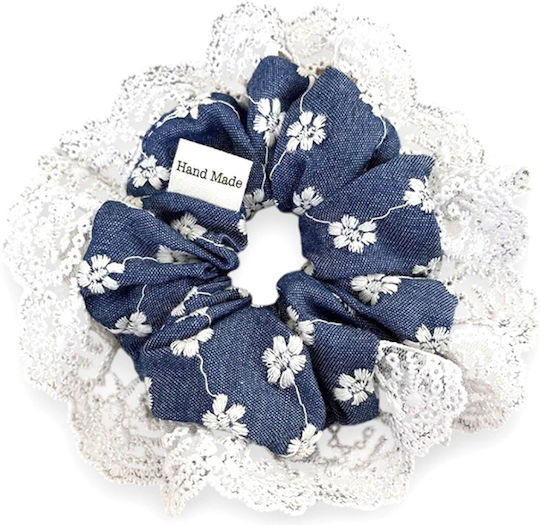 Avizar Classic Scrunchie Elastic Pentru Păr Din Dantelă Denim Casual Albastru Albastru
