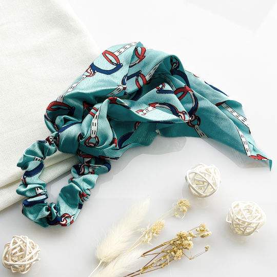Avizar Scrunchie Long Scarf Hair In Baroque Printed Satin Sublime Blue Blue