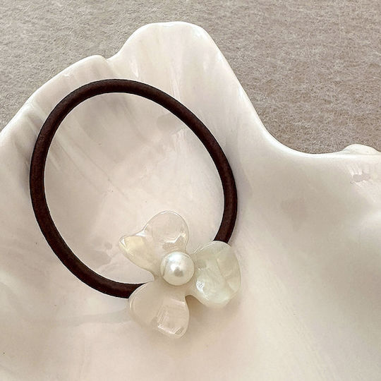 Avizar Casual Elastic Pentru Păr Perlă Chihlimbar Floare Exquisit Perlă Alb Alb
