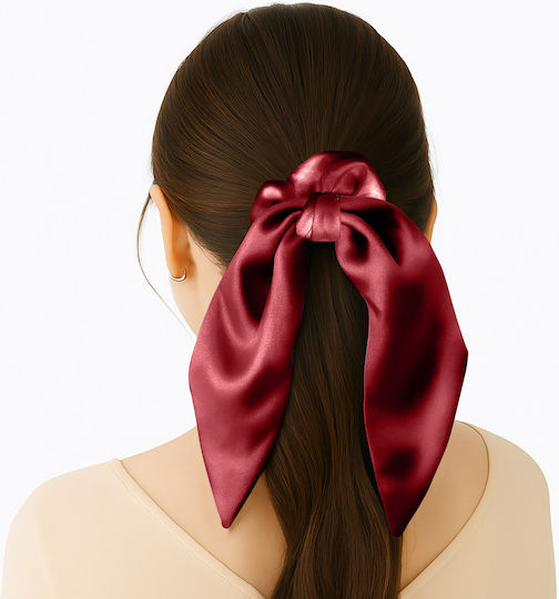 Avizar Scrunchie Short Scarf Hair In Satin Butterfly Elegant Bordeaux Burgundy