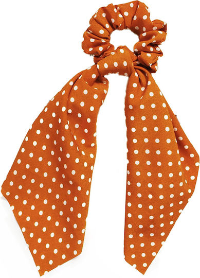 Avizar Scrunchie Long Scarf Hair In Casual Orange Polka Dot Orange