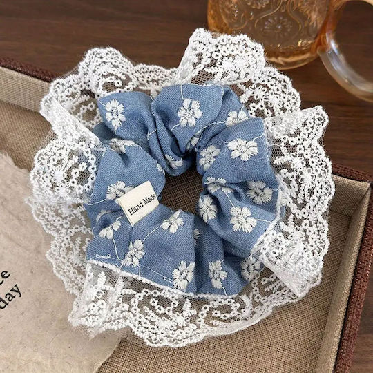 Avizar Класически Ластик За Коса Scrunchie В Дънков Плат Ежедневен Светлосин