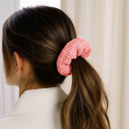 Avizar Classic Scrunchie Pink Retro Knitted Velvet Hair Pink