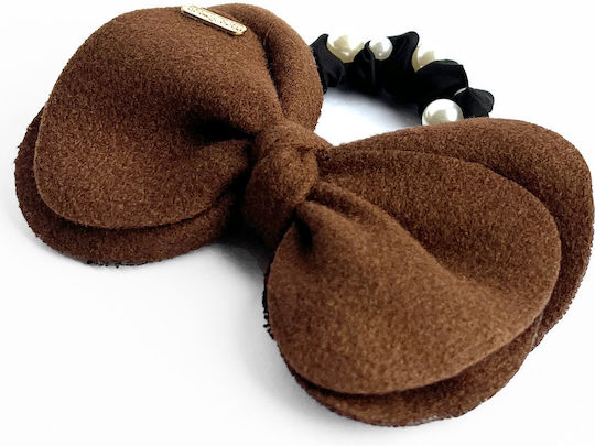 Avizar Scrunchie Elegant Hair In Satin Bow Pearls Refined Brown Brown