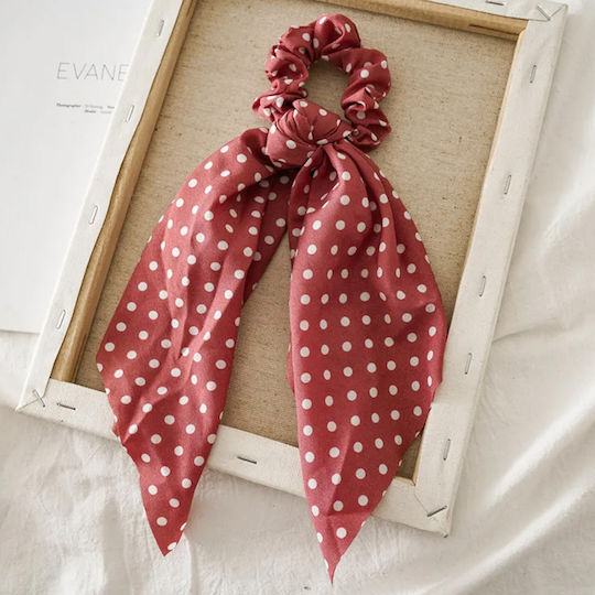 Avizar Ластик За Коса Scrunchie С Дълъг Шал В Ежедневен Розов На Точки Розов