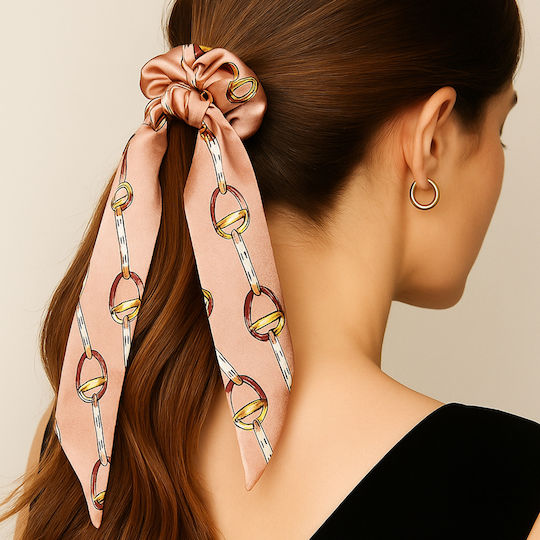 Avizar Scrunchy Langes Haarband Mit Barock Druck Satin In Rosa Pink