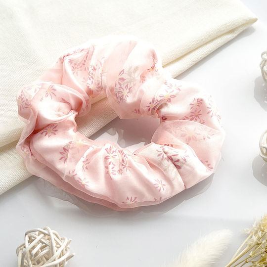 Avizar Classic Scrunchie Hair Double Drapé Fleuri In Sail Delicate Pink Pink