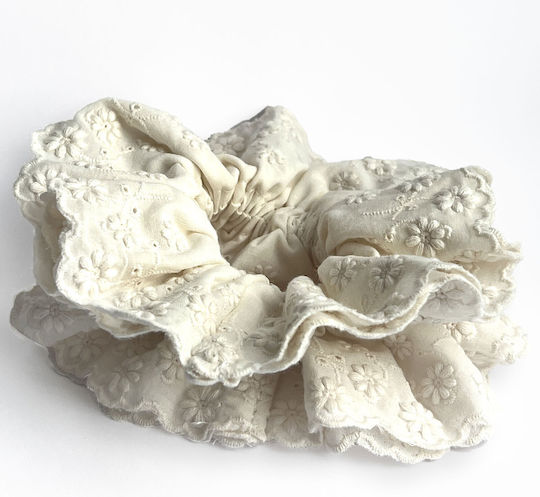 Avizar Classic Scrunchie Hair In Vintage Embroidered Fabric Chic Beige Beige