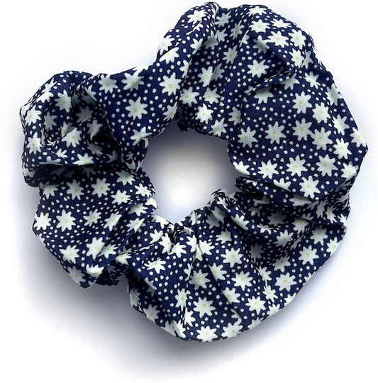 Avizar Classic Scrunchie Hair In Soft Flowered Fabric Delicate Navy Blue Navy Blue