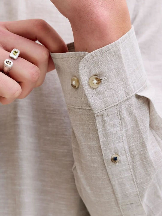 Long Sleeve Linen Shirt Beige