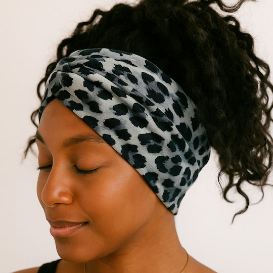 Avizar Crossed Headband Hair In Soft Cotton Leopard Printed Chic Gray Grey