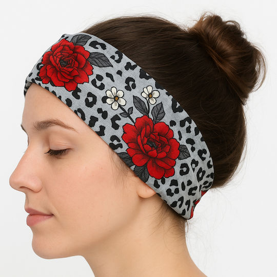 Avizar Leopard Pink Glamor Rotes Bedrucktes Satin Haar Stirnband Grau