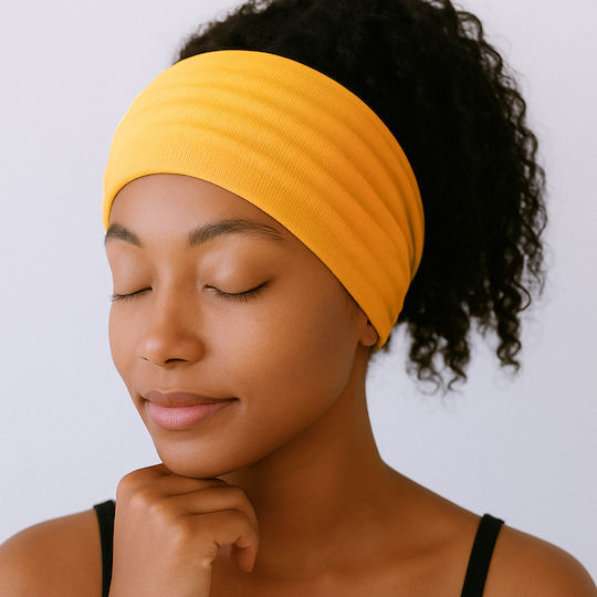 Avizar Crossed Headband Hair In Saffron Yellow Soft Solid Cotton Yellow