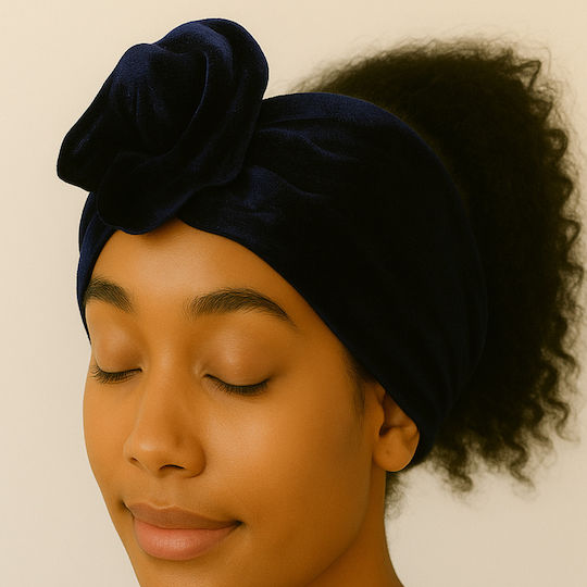Avizar Banner Style Turban Casual Hair In United Velvet Modern Navy Blue Navy Blue