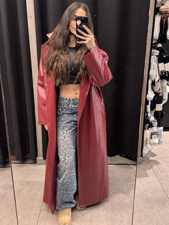 Women's Burgundy Gabardine Coat