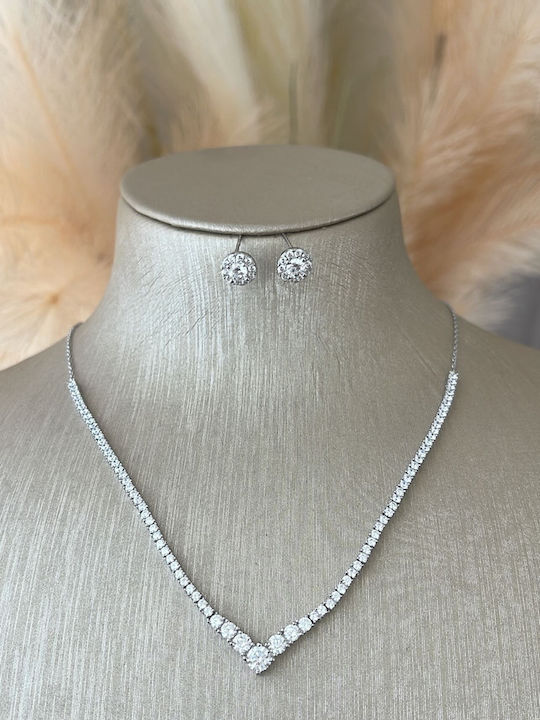Schmuckset mit Halskette und Ohrringen aus Silber mit Steinen