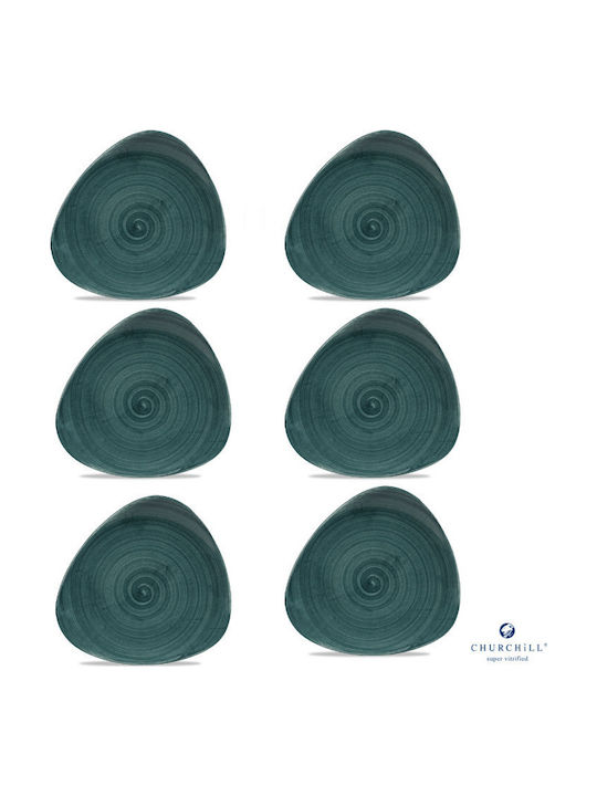 Churchill 1795 Stonecast Patina Serving Plate Shallow Triangle Porcelain Green 22.9cm 6 Pieces