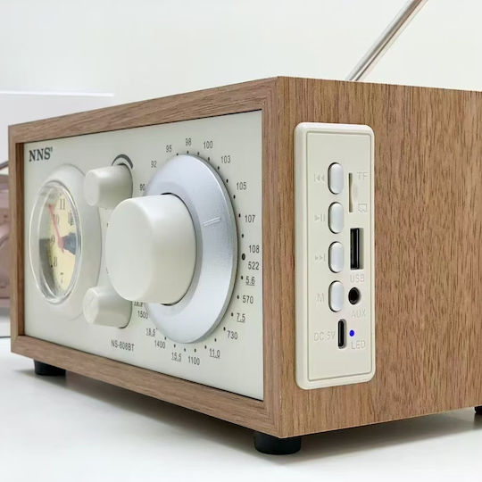 NS‑808BT-B Retro Φορητό Ραδιόφωνο Επαναφορτιζόμενο με Bluetooth και USB Καφέ