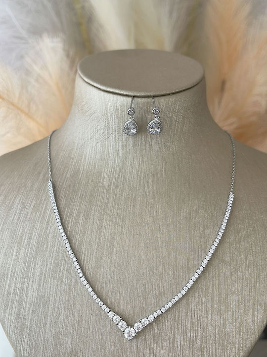 Schmuckset mit Halskette und Ohrringe aus Silber mit Steinen