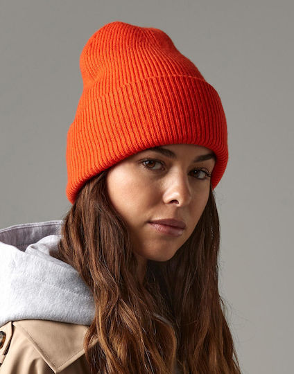 Beanie Unisex Mütze mit Rib Strick in Orangen Farbe