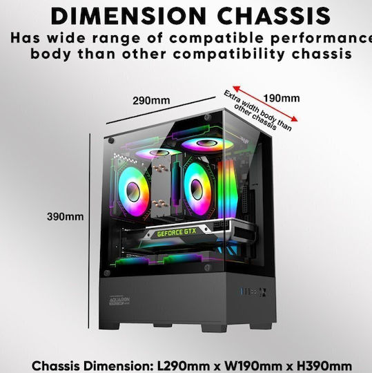 Armaggeddon Aquaron Duplex One Gaming Micro Tower Κουτί Υπολογιστή με Πλαϊνό Παράθυρο Μαύρο