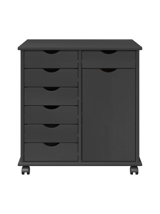 Office Cabinet Made of Solid Wood with Wheels & Drawers Natural 63.5x39x65.5cm