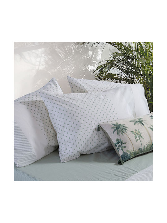 Nef-Nef Homeware Donter Pillowcase with Envelope Cover Ecru/Green 52x72cm