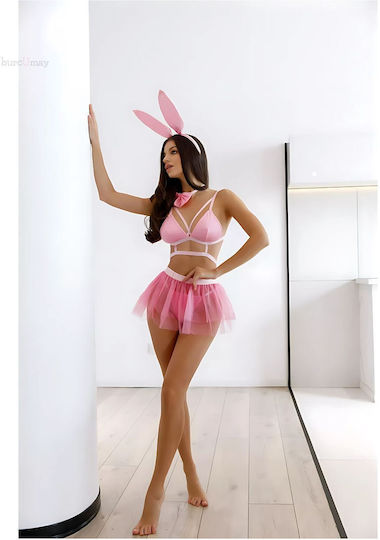 Set Sexy Playboy Bunny Pentru Femei Sutien Fustă Tul Urechi Papion Rol Jucărie Cadou Ambalaj Inclus Roz