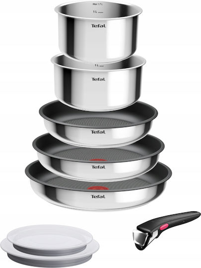 Tefal Ingenio Cook Eat Set De Tigăi Din Oțel Inoxidabil Argintiu Cu Acoperire Antiaderentă 5 Vase