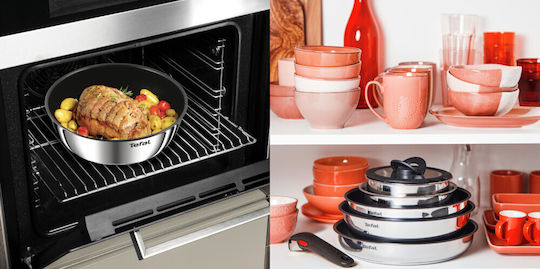 Tefal Ingenio Cook Eat Set De Tigăi Din Oțel Inoxidabil Argintiu Cu Acoperire Antiaderentă 5 Vase