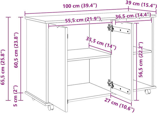 Floor Cabinet Brown 100x39x65.5cm