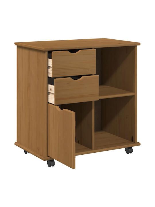 Office Cabinet Made of Solid Wood with Wheels & Drawers Brown 63.5x39x65.5cm