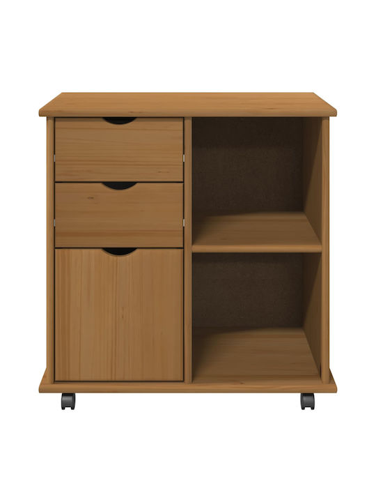 Office Cabinet Made of Solid Wood with Wheels & Drawers Brown 63.5x39x65.5cm