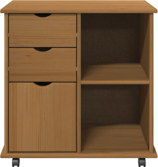 Office Storage Drawer from Solid Wood with Wheels Brown 63.5x39x65.5cm