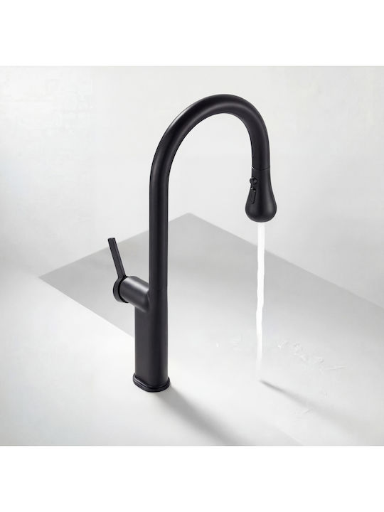 Naron Tall Kitchen Faucet Counter with Shower Black
