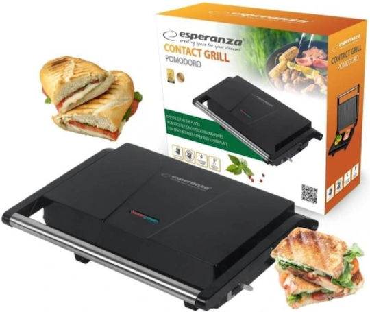Esperanza Tabletop Electric Grill Ribbed Plate 1200W with Lid and Adjustable Thermostat 23cmx14.5cmcm