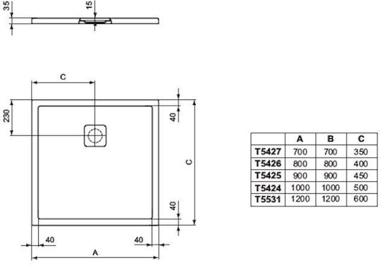 Ideal Standard Ultra Flat Керамично душ 120x120см Бял