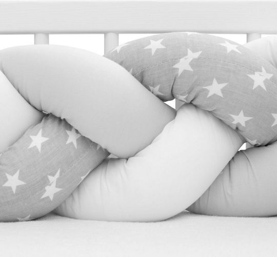 New Baby Crib Bumper Braided Inside Stars Grey White 225cm