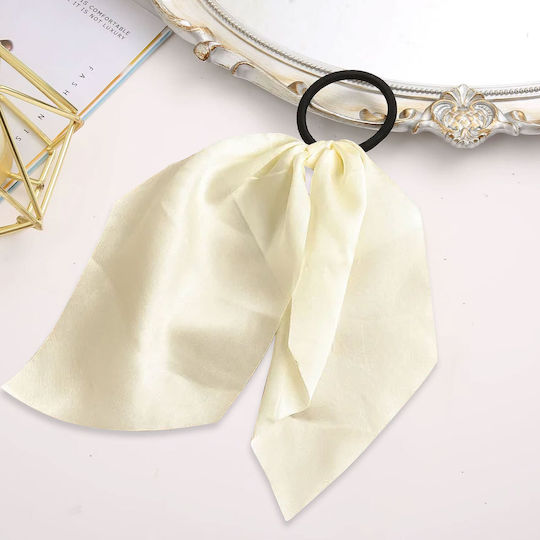 Elastic Scarf Hair Ribbon In Satin Uni Ivory