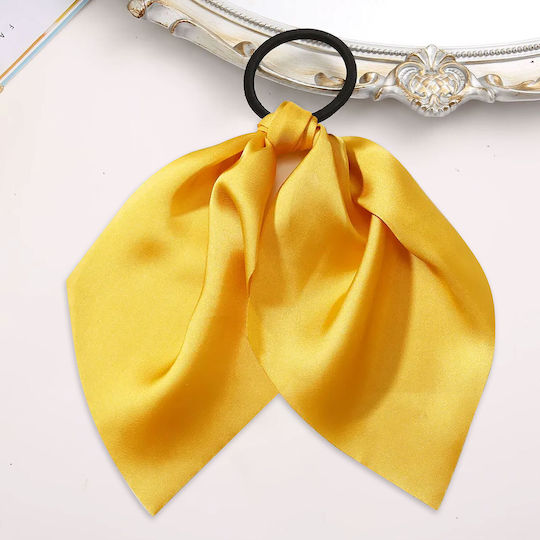 Elastic Scarf Hair Ribbon In Satin Solid Yellow