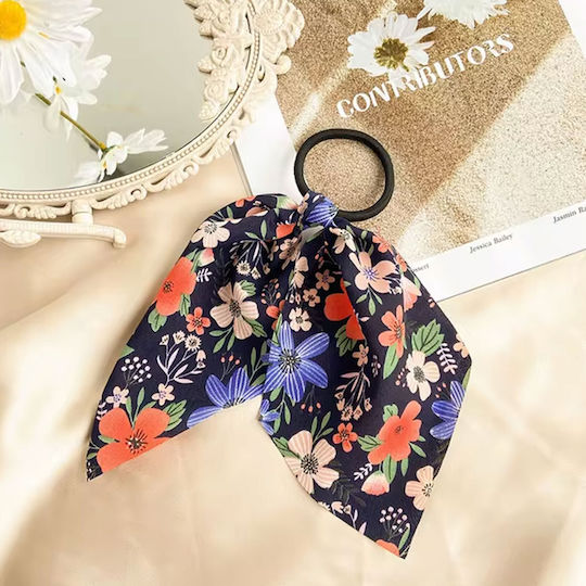 Elastisches Haargummi Mit Blumenmuster In Samt Romantisch Schwarz