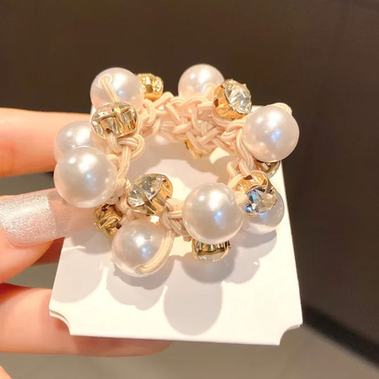 Elegant Elastic Braided Hair Beads Rhinestone Refined Beige
