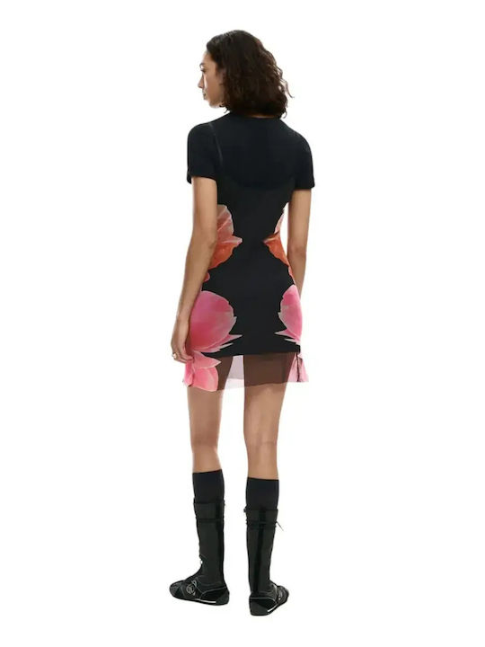 Καλοκαιρινό Mini T-shirt Φόρεμα Πλεκτό Μαύρο
