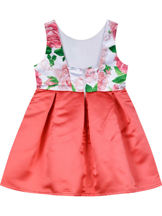 Children's Dress Sleeveless Satin Floral Sweet Coral