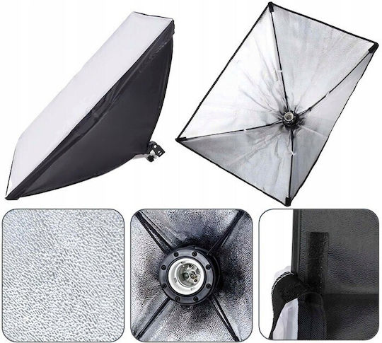 Set 2 Softboxuri Zola Lumină Continuă 5500 K 2 Becuri 30w 50x70 Cm Trepied Reglabil 95-200 Cm Filet 1/4" Aluminiu ABS Negru