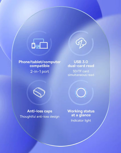 Baseus Cititor Carduri Compatibil Micro SD SD TF USB 3.0 USB Type-C Capacitate Citire Până la 128 GB Gri